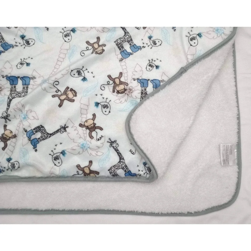 SL Home Fashions White Plush Monkey Bird Giraffe In Boots Baby Blanket RN 119741